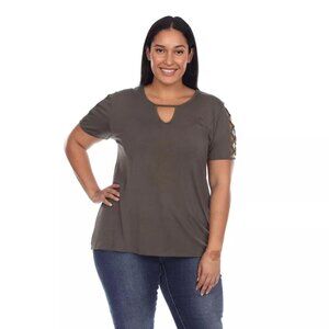 White Mark Plus Size Keyhole Cutout Sleeve Tunic Top - Olive Green, Size 1X, NWT
